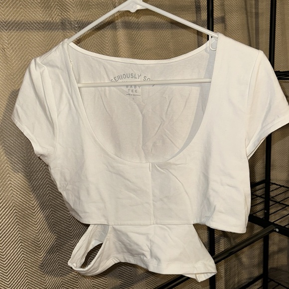 2 Aeropostale crop tops size Large brown and white slit sides soft - Picture 5 of 10